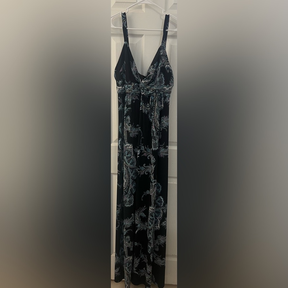 NWT T TAHARI Aliza Black Paisley Dress Large Maxi